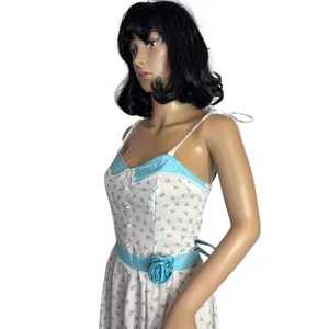 Vintage 1960s White Blue Floral Prairie Maxi Dress XS/S Talon Zip Circular thumbnail 7