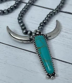 New Blue and Silver Longhorn Pendant on 18” Beaded Navajo Style Chain thumbnail 7