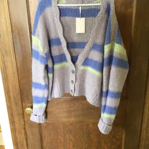 Free People Fine Time Cardi in Neptune sz large NWT bust 26” thumbnail 6
