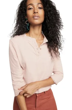 Free People Free Beach FP Beach Rush Hour Pink Henley Boxy Cropped Top 3/4 Sleeve S thumbnail 1