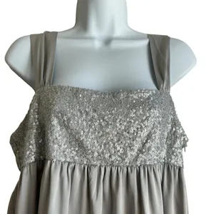 New York‎ & Co Women Top 8 Silver Sequins Flowy Babydoll Dressy Glam Glitz Retro thumbnail 9