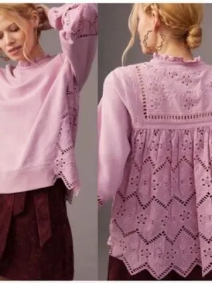 ANTHRO | Forever That Girl‎ Eyelet Mixed Media Top thumbnail 2