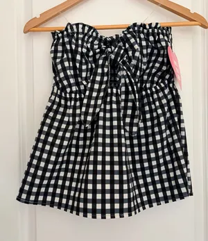 Gingham Strapless Top Black White Front Bow thumbnail 1