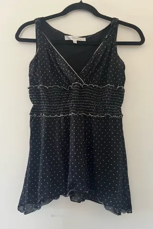 Vintage Black Polka Dot Babydoll Top Small Sleeveless Empire Waist 2000s thumbnail 1