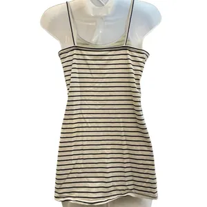 Maurice's Vintage Y2K Striped Extra-Long Cami Tank Top Cream Black thumbnail 2