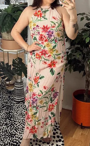 Privacy please Floral Halter Open Back Maxi Dress Pink thumbnail 1