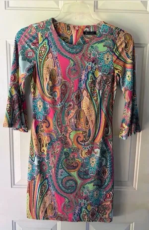 Tommy Hilfiger Jaipur Multicolor Paisley 3/4 Sleeve Dress 4 Pettie 60s Mod EUC thumbnail 1
