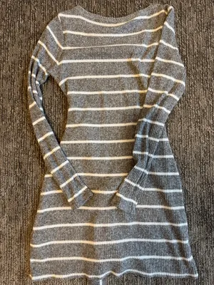Abercrombie & Fitch Gray and White Striped Tie-Front Sweater Dress thumbnail 3