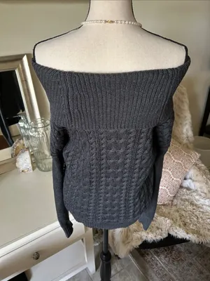 American Eagle Vtg Y2K cableknit cotton fold over off shoulder sweater XS thumbnail 3