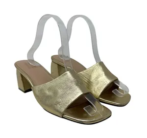 FARYL by Farylrobin Pip Metallic Gold Leather Block Heel Sandals Size 9 thumbnail 1