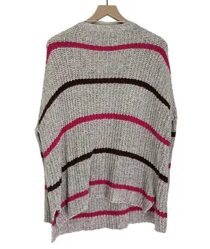 Free People Complete in Stripes Slouchy Oversized Sweater Grey Pink Brown XS thumbnail 3