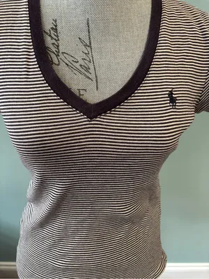 Polo by Ralph Lauren Blue and White Striped V‑Neck Shirt thumbnail 2