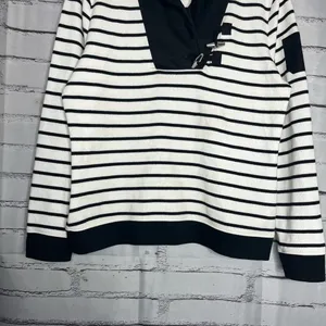 Lauren Ralph Lauren Striped Cowl Neck Sweater White & Black Sz L Cotton Knit Y2K thumbnail 4