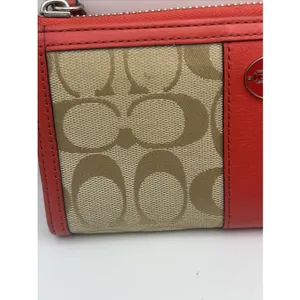 Coach Women's Beige/Orange Logo Zip-Around Wallet w/ Credit Card Slots thumbnail 3