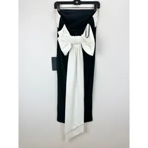 Lulus Fabulous Phenomenon Black and White Strapless Bow Midi Dress Small NWT thumbnail 12