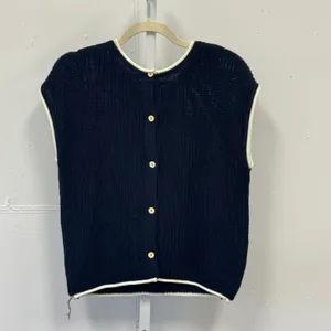 NWT Blu Pepper‎ Navy Blue Button Back Knit Sweater Vest White Trim Medium thumbnail 2