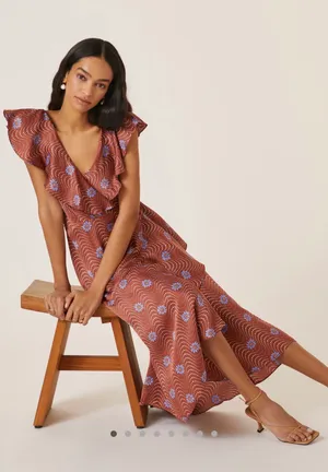 Anthropologie Ruffle-Sleeve Printed-Wrap Maxi thumbnail 1
