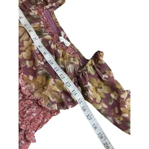 &merci Womens Mixed Floral Tiered Smocked Midi Dress Mauve‎ Rose Mustard Small thumbnail 5