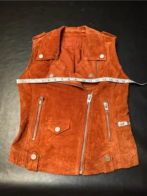 BLANKNYC Rust Suede Leather Moto Biker Vest XS thumbnail 9