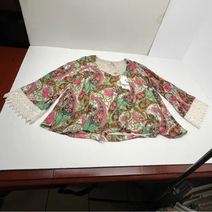Show Me Your Mumu Mal Top Pink Green Paisley Womens Size Small Long‎ Sleeve NEW thumbnail 2