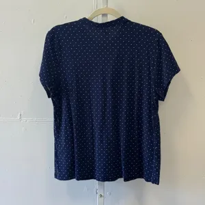 Lands End Navy Blue Polka Dot Pintuck Henley Top Short Sleeve Sz M 10-12 544524 thumbnail 2