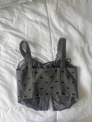 All in Favor Grey and black corset top with ties thumbnail 2