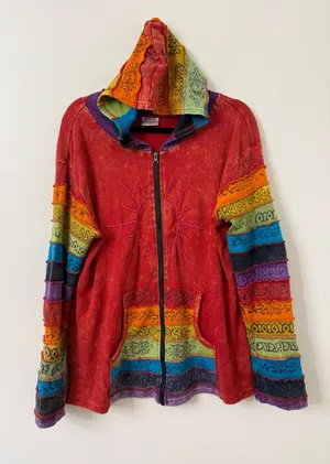 {L/XL} Greater Good Patchwork Rainbow Zip Jacket Red Size L thumbnail 1