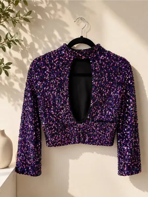NWOT ZARA Purple Sequin Top size s thumbnail 2