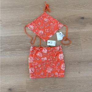 Hello Molly Sunkissed Oasis Mini Skirt Halter Top Set Size XS in Orange thumbnail 2