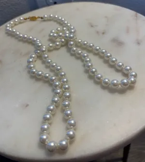 Vintage‎ White Faux Pearl Knotted Strand Necklace Gold Tone Filigree Clasp 24 In thumbnail 1