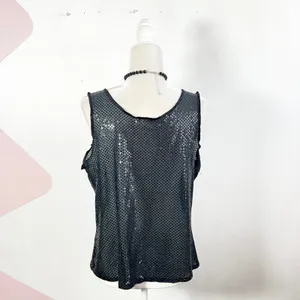 Vintage Y2k Sequin Tank Top Sz Large Black Sheer Grunge‎ Emo Mall Goth Festival thumbnail 2