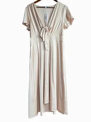 NWT Baltic Born Poppy Satin Midi Dress V-Neck Open Tie Front in Champagne Sz XL‎ thumbnail 3