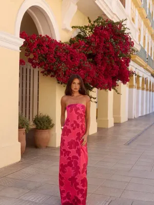 Free People Island Nectar Satin Strapless Maxi Dress Red Size XL thumbnail 4