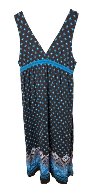 Lucky Brand Brown Turquoise Geometric‎ Floral Empire Waist Midi Dress M thumbnail 1