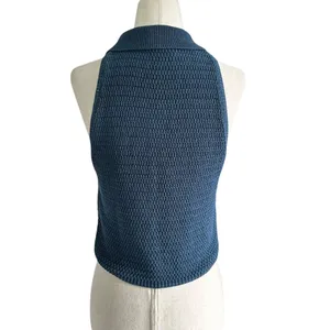 Zara Blue Knit Crochet Crop Top Women Size Medium | 70-13 thumbnail 2