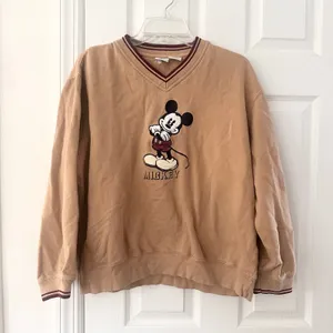 Disney Vintage 90s Beige Maroon High V Neck Sweatshirt Embroidered Mickey XL thumbnail 1