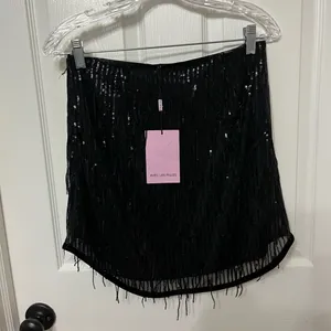 NWT Avec Les Filles Womens Black Sequin Fringe Short‎ Mini Skirt size small thumbnail 5