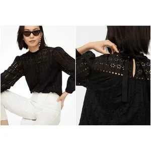 J. Crew Women's Tie Back Top in Black Cotton Ditsy Eyelet Mock Neck - Sz XS thumbnail 2