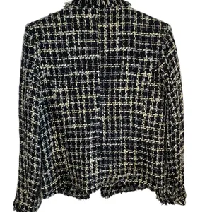Silkland Black Cream Tweed Plaid Silk Suit Jacket blazer Old Money classic thumbnail 11