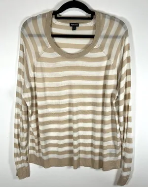 TORRID Pullover‎ Knit Sweater Women's Size 2X Striped Cream Tan Crewneck thumbnail 1
