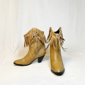 Santa Fe Boot Co Tan Leather Studded Rhinestone Fringe Cowgirl Western Boots~9~ thumbnail 2