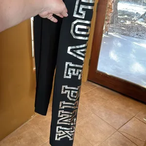 NWOT PINK Victoria’s Secret Black High Rise Leggings Silver Logo Sz XXL RARE thumbnail 12