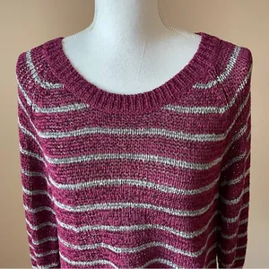SONOMA | Burgundy Striped Knit Sweater Sz L thumbnail 3