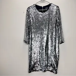 Lulus Main Event Silver Sequin 3/4 Sleeve Sheath‎ Dress MEDIUM thumbnail 5
