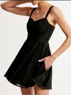 Abercrombie & Fitch Ruched Chiffon Mini Dress with pockets NEW small thumbnail 3