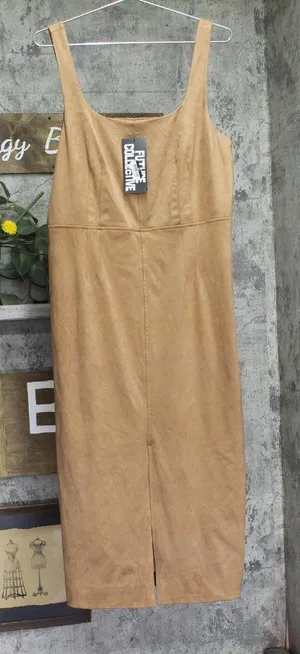 Future Collective Womens 90's Suede Midi A-Line Dress 94642520 Brown L thumbnail 1