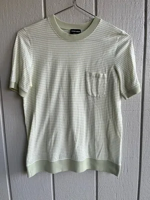 Giorgio Armani Striped Cotton Tee in Dreamy Soft Sage Green Size 50 Italy thumbnail 1