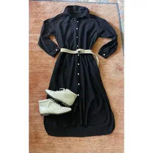 GGUHHU Women’s Chic Button Down Long Sleeve Midi Black Pockets Shirt-Dress S thumbnail 2
