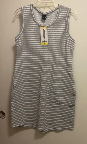 32 Degrees Cool Womens Mini Tank Dress S Small 36” Gray White Stripes NWT New thumbnail 1