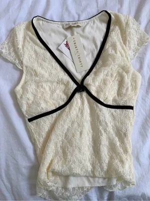 Thirty Seven Ivory Lace Blouse with Black Trim thumbnail 1